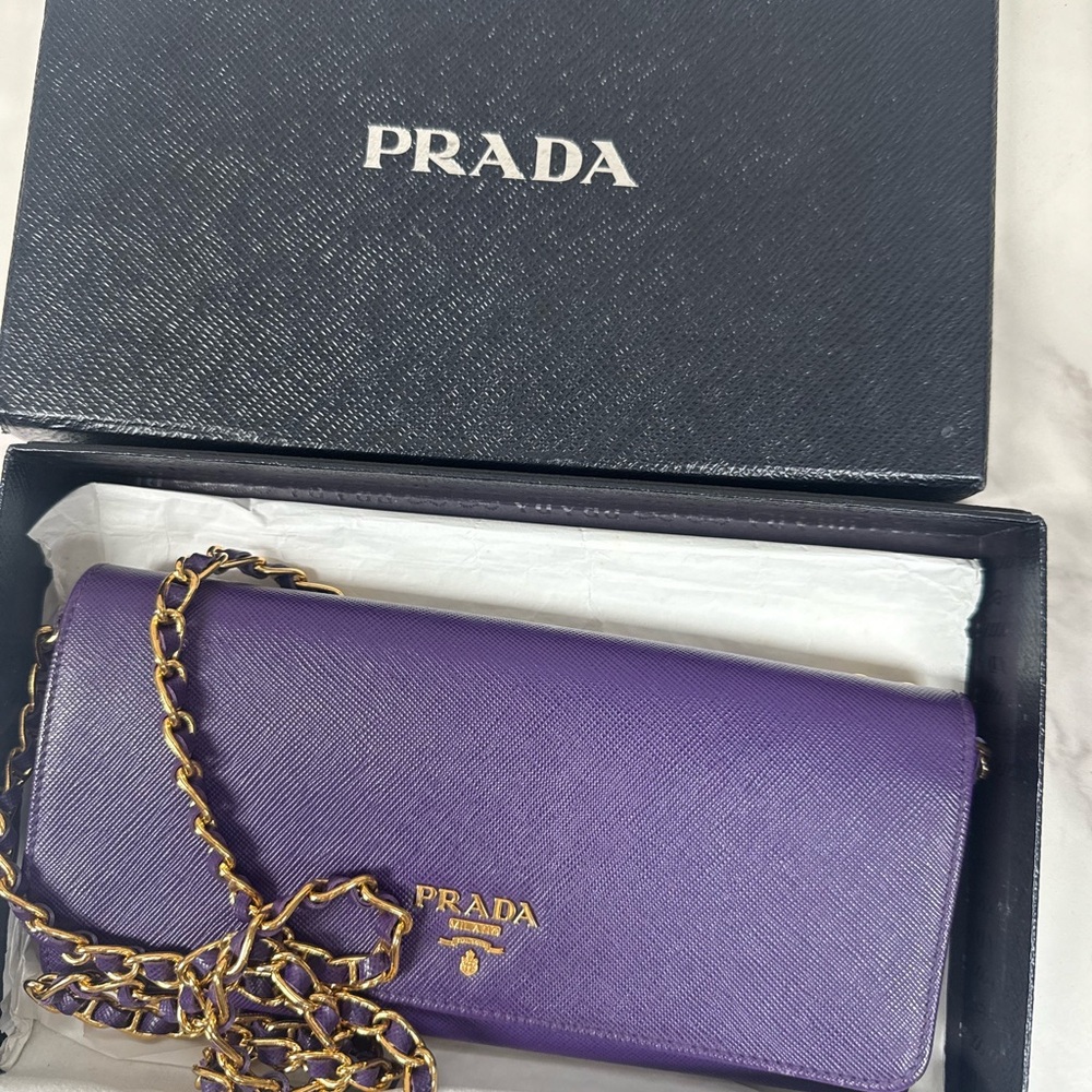 Prada Purple Saffiano Chain Crossbody Wallet